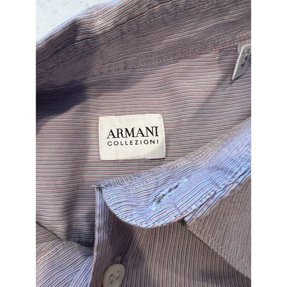 Armani Collezioni Striped Men's XXL Long Sleeve Button Shirt Red White Blue - Picture 2 of 7